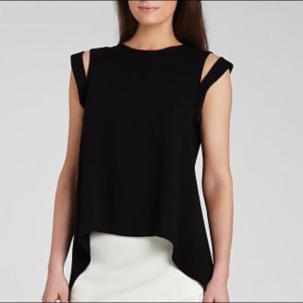 Bcbgmaxazria Calin Sleeveless Split Back Blouse Black Xs